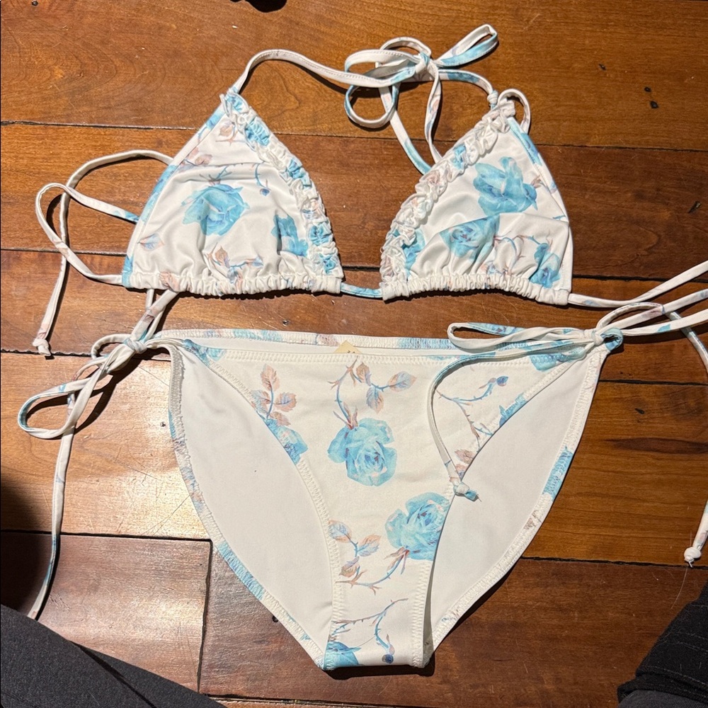 LoveShackFancy Crushing Blue Floral Bikini Set